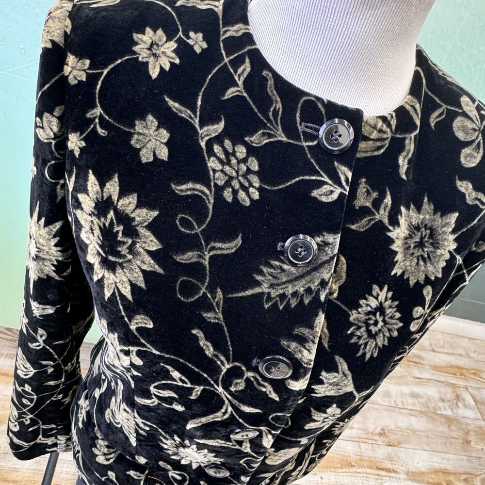 JONES NEW YORK Rayon Silk Velvet Blazer Black Floral Sz 6 Vintage 36 Chest Lined - Picture 2 of 7